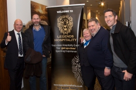 James Hook and Emyr Lewis talk rugby at the Legends Hospitality event before the Wales New Zealand game at the Radisson Blu Hotel in Cardiff